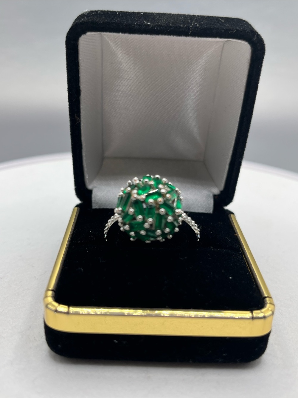 Sterling Silver Green Bead Statement Ring